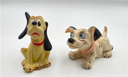 Lotto di due giocattoli vintage in gomma raffiguranti Pluto e un dalmata, marca