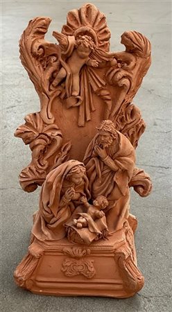 Scultura in terracotta raffigurante Natività (cm 11x26x12) (difetti)