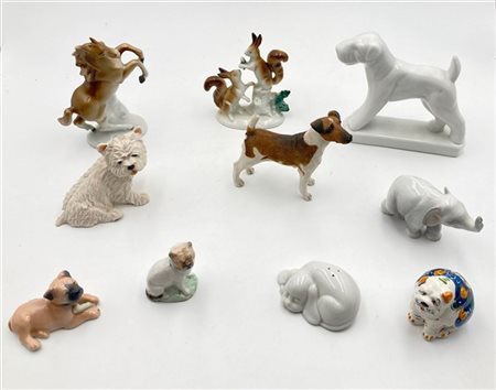 Manifatture differenti, lotto di dieci sculture raffiguranti animali in porcell