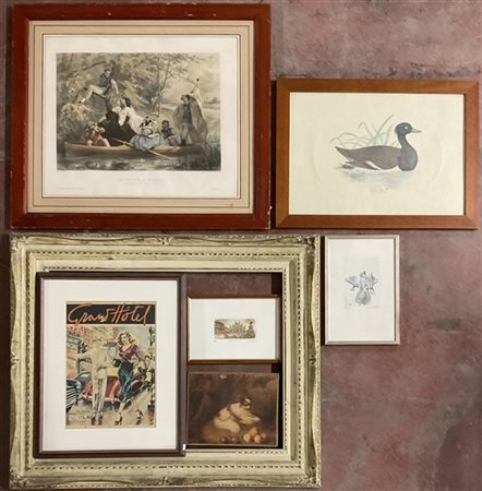 Lotto di sei riproduzioni di soggetti e dimensioni differenti unite ad una corn