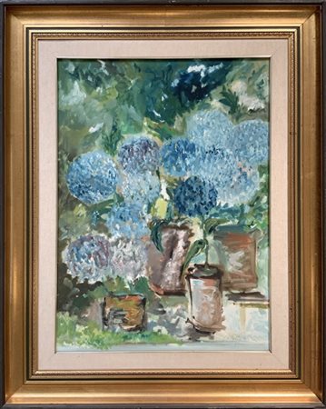 G. Raffaelli "Vasi con fiori" olio su tela (cm 50x70) firmato in basso a destra