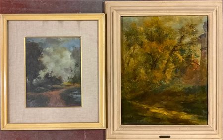 Autori diversi. Lotto composto da due dipinti ad olio raffiguranti "Paesaggi" F