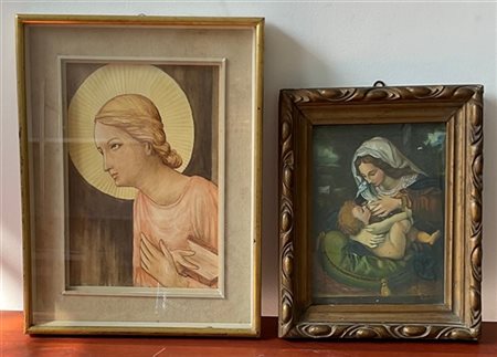 Lotto composto da tre fra riproduzioni e dipinti raffiguranti la Vergine Maria.