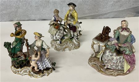 Manifattura di Meissen. Lotto composto da tre gruppi diversi in porcellana poli