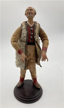 Arte napoletana, secolo XIX. "Pastore" scultura da presepe in terracotta dipint
