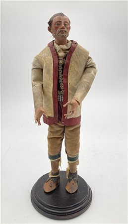 Arte napoletana, secolo XIX. "Figura popolare barbuta" scultura da presepe in t
