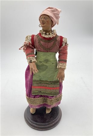 Arte napoletana, secolo XIX. "Popolana con grembiule verde" scultura da presepe