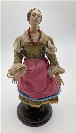Arte napoletana, secolo XVIII. "Popolana con collana" scultura da presepe in te