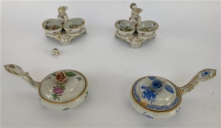 Manifattura di Herend, lotto composto da una coppia di saliere in porcellana di