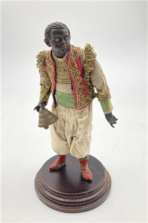 Arte napoletana, secolo XIX. "Paggio moro con campana" scultura da presepe in l