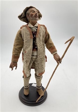 Arte napoletana, secolo XIX. "Pastore con bastone" scultura da presepe in terra