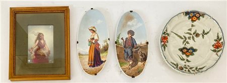 Lotto composto da un piatto in maiolica del secolo XVIII, due piatti ovali deco