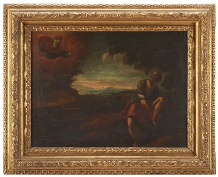 Ignoto, antico dipinto raffigurante scena della vita di Mosè, olio su tela (cm