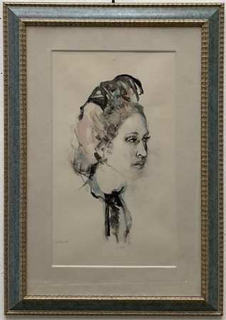 Nino Caffè "Profilo femminile" litografia a colori con ritocchi (cm 57x33), firm