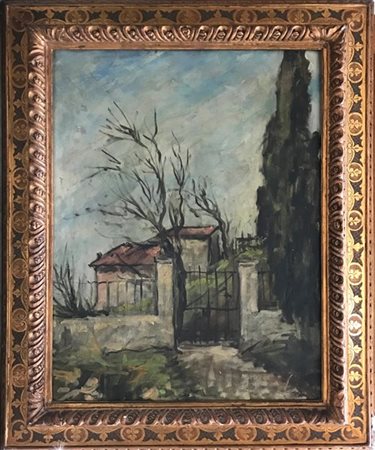 Cesare Monti "Il cancello" olio su tela (cm 65x50) firmato in basso a destra. Al