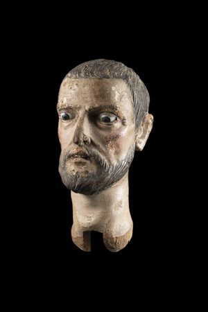 Arte napoletana, secolo XVIII/XIX "Testa di uomo con barba" in legno policromo