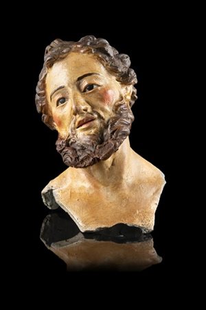 Ignoto, secolo XIX "Testa di uomo con barba" in terracotta policroma (h. cm 11)