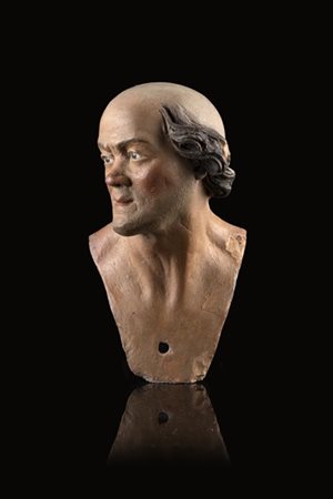 Arte napoletana, secolo XVIII. Mezzo busto virile da presepe in terracotta poli