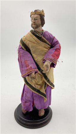 Arte napoletana, secolo XIX. "San Giuseppe incoronato" scultura da presepe in t