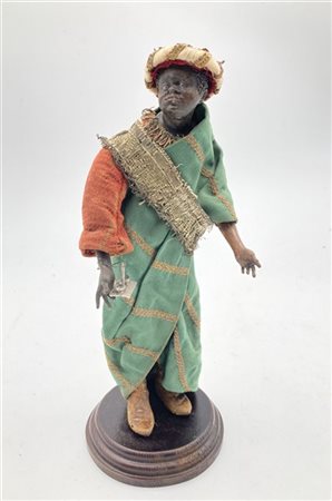 Arte napoletana, secolo XIX. "Baldassarre" scultura in legno ebanizzato decorat