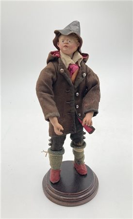 "Figura popolare" scultura da presepe in terracotta policroma, decorata con abi