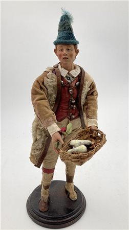 Arte napoletana, secolo XIX. "Contadino con cesto di vimini" scultura da presep