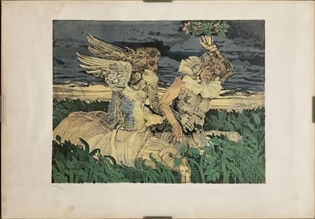 Raffaele De Rosa " Senza titolo", litografia a colori (cm 49x70) firmata e numer