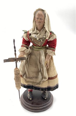 Arte napoletana, secolo XIX. "La tessitrice" scultura da presepe in terracotta