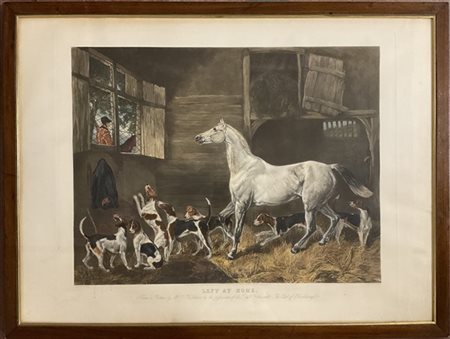 Lotto composto da due stampe inglesi a colori raffiguranti un cavallo da corsa