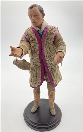 Arte napoletana, secolo XIX. "Figura popolare con borraccia" scultura da presep