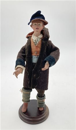 "Viandante" scultura da presepe in terracotta dipinta in policromia, decorata c