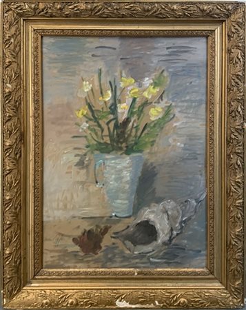 G. Raffaelli "Vaso con fiori" olio su cartone telato (cm 75x50) firmato in basso