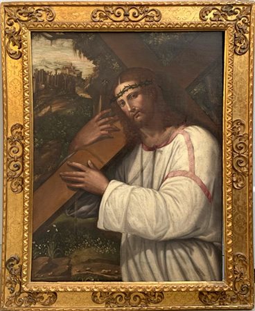 Ignoto, dipinto ad olio su tela raffigurante Cristo portacroce (cm 88x66,5), in