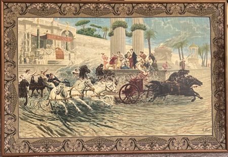 Manifattura italiana del secolo XX. Tecnica mista su tela a trama grossa, che i