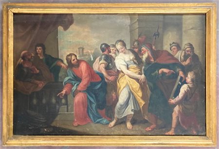 Scuola della fine del secolo XVIII, "Cristo e l'adultera", olio su tela (cm 71x