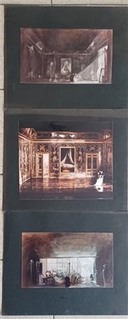 Lotto composto da tre fotografie a colori, due raffiguranti bozzetti di scena e