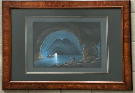 Scuola napoletana, secolo XX "Grotta blu" gouache su carta (cm 32x42) In cornic