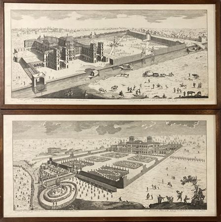 Marcantonio dal Re, coppia di incisioni monocrome raffiguranti vedute di reside