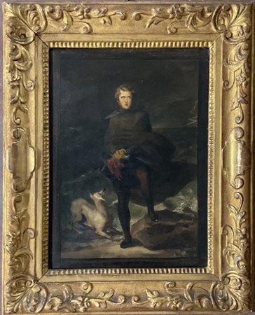 Ignoto del XIX Secolo, "Lord Byron" olio su tela (cm 34x25) in cornice in legno