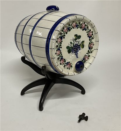 Botte da vino in ceramica decorata in policroma a fiori e tralci di vite, secol