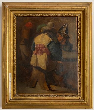 Ignoto, dipinto ad olio su tela raffigurante "Scena di genere" (cm 23,5x19) in