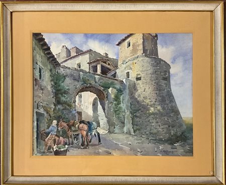 Arcangelo Salvarani "La vecchia porta" acquerello su carta (cm 48x63,5) Firmato