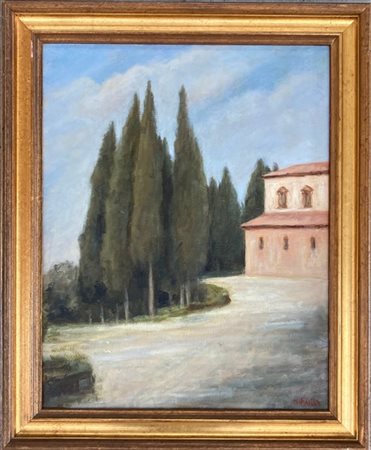 N. Failla "Scorcio con cipressi" olio su tela (cm 40x50) Firmato in basso a dest