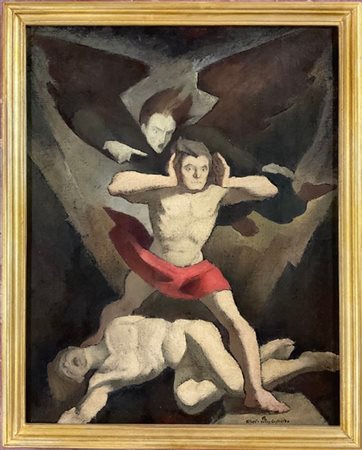 Alberto Helios Gaglierdo "Caino e Abele" olio su tela (cm 95x75) Firmato in bass