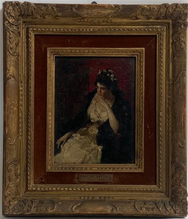 Ignoto del XIX Secolo "Ritratto di donna" olio su tela (cm 24x19) Al retro: isc