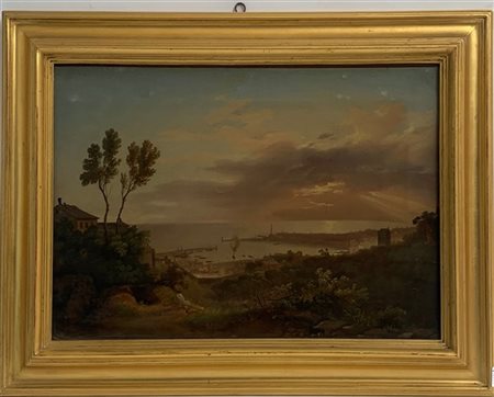 Ignoto "Veduta di Genova" olio su tela (cm 31x44) Reca firma C. Bossoli in bass