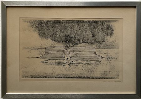 Caruso - Brindisi Lotto composto da un'acquaforte raffigurante uomo su panchina