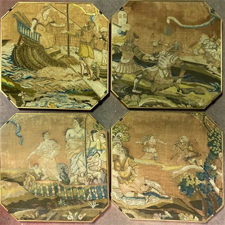 Lotto composto da quattro frammenti di arazzo, Inghilterra o Italia, secolo XVI