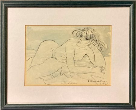 Romano Conversano "Nudo di donna" tecnica mista su carta (cm 17x24) firmata, ded
