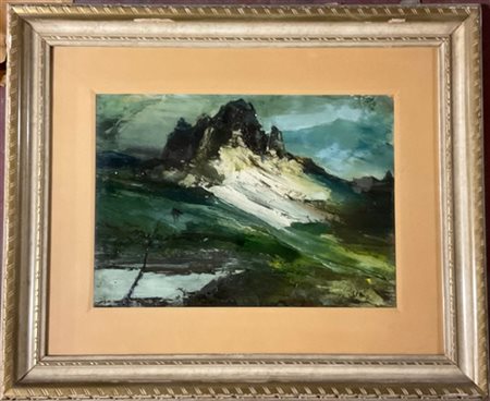 Ubaldo Magnavacca "Paesaggio montano" olio su cartone (cm 42x60) Firmato in bass